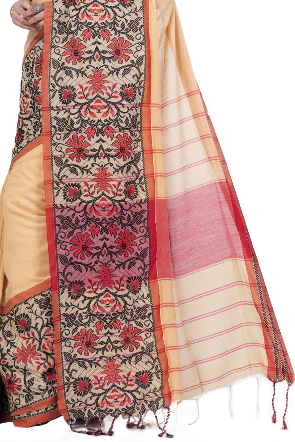 Cream Pure Cotton Begompuri_Hand Hand Loom Saree (669)